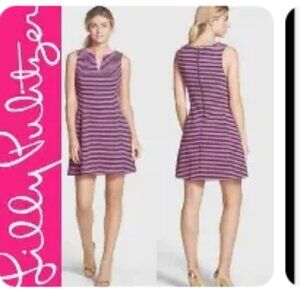 Lilly Pulitzer Brielle Pink & Navy Blue Sleeveless Fit & Flare Dress L V-Neck